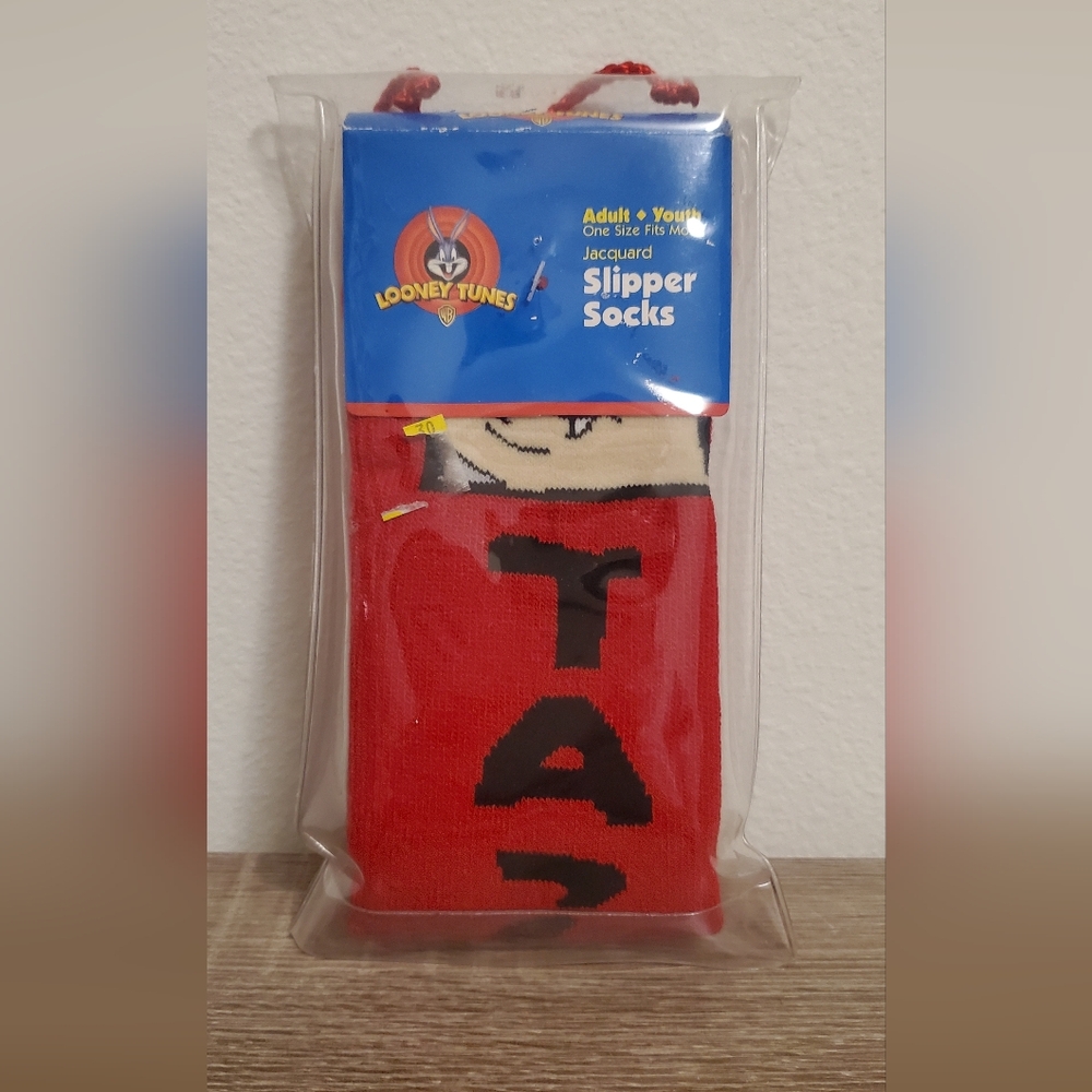 Vintage 1999 Warner Bros. Looney Tunes Red Taz Slipper Socks